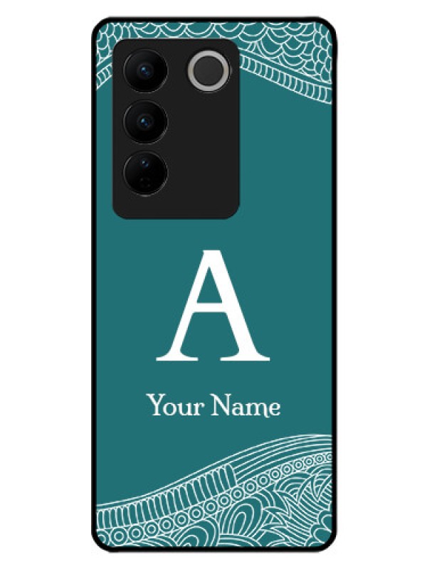 Custom Vivo V27 Pro Personalized Glass Phone Case - line art pattern with custom name Design