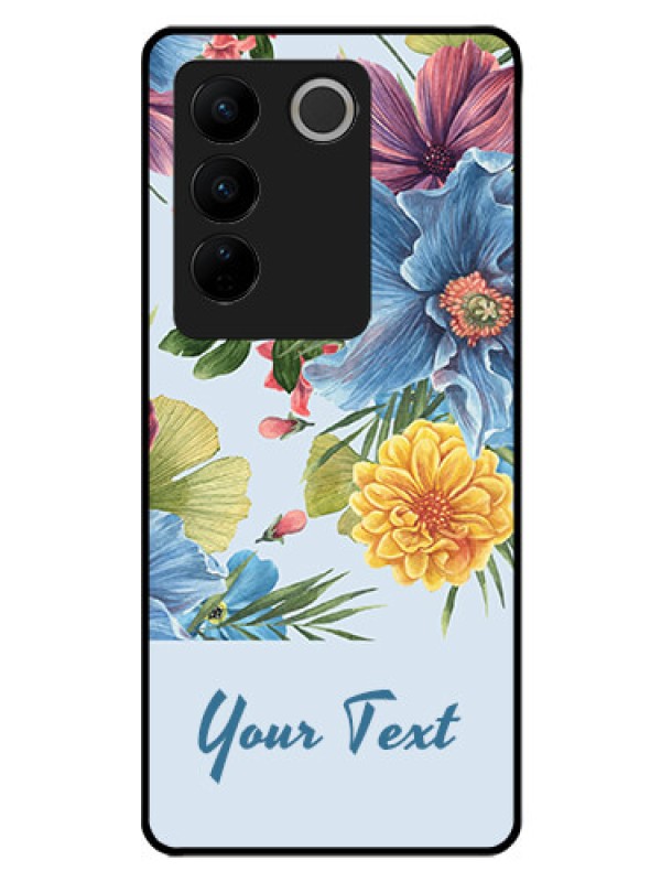 Custom Vivo V27 Pro Custom Glass Mobile Case - Stunning Watercolored Flowers Painting Design