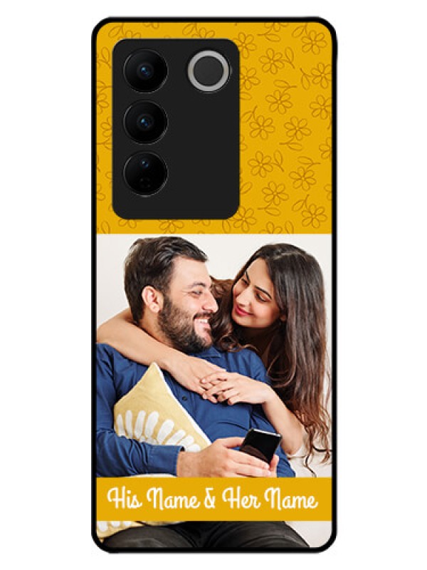 Custom Vivo V27 5G Custom Glass Mobile Case - Yellow Floral Design