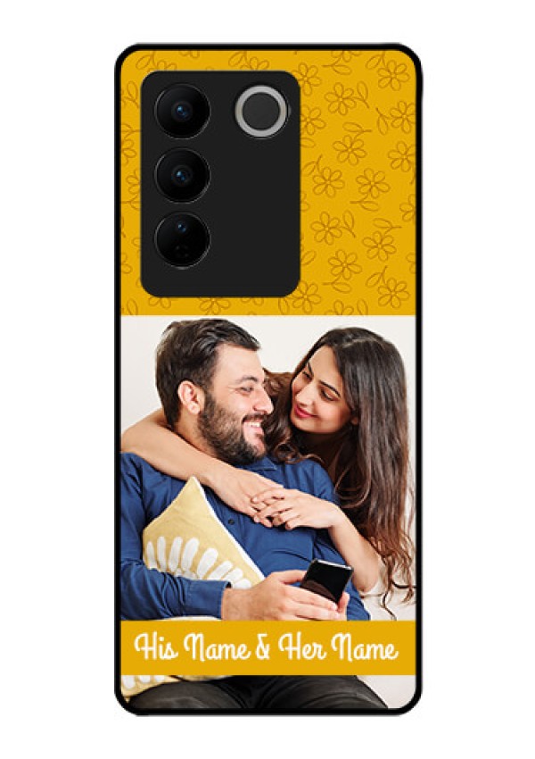 Vivo V27 5G Custom Glass Mobile Case - Yellow Floral Design