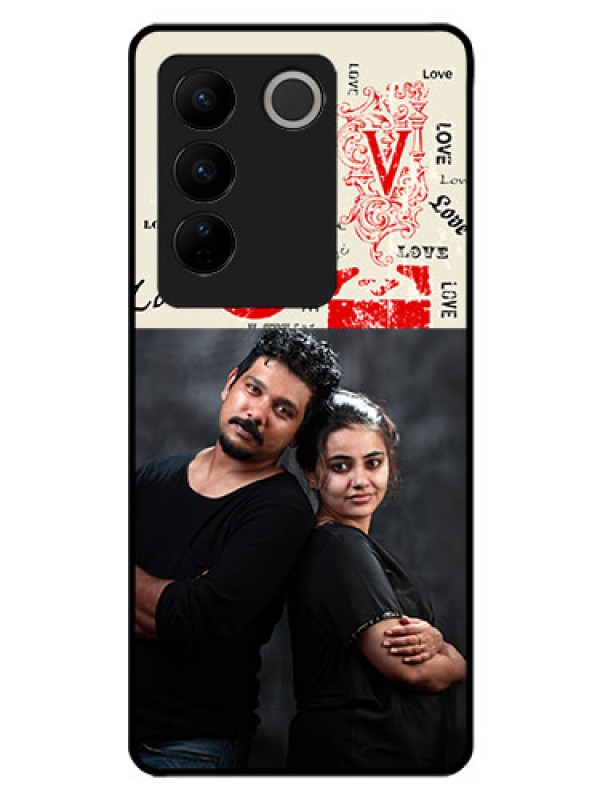 Custom Vivo V27 5G Photo Printing on Glass Case - Trendy Love Design Case