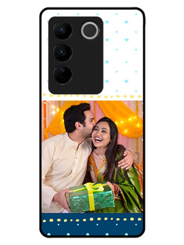 Custom Vivo V27 5G Personalized Glass Phone Case - White and Blue Abstract Design