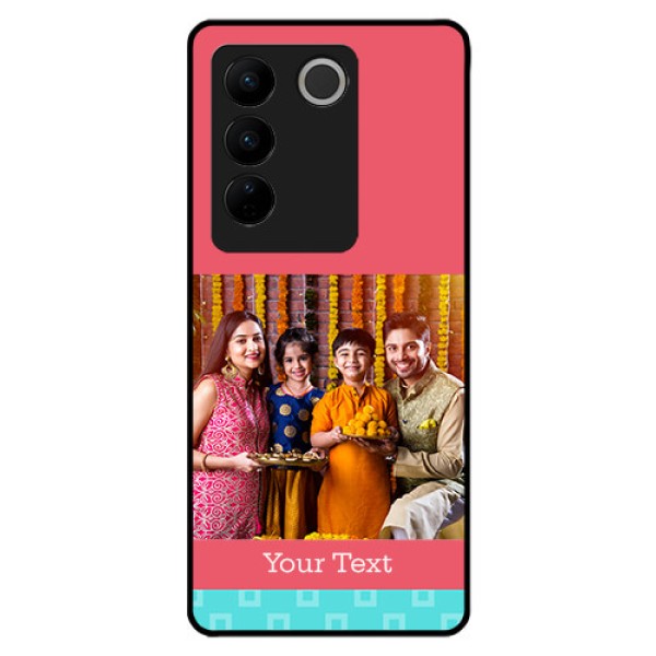 Vivo V27 5G Personalized Glass Phone Case - Peach & Blue Color Design