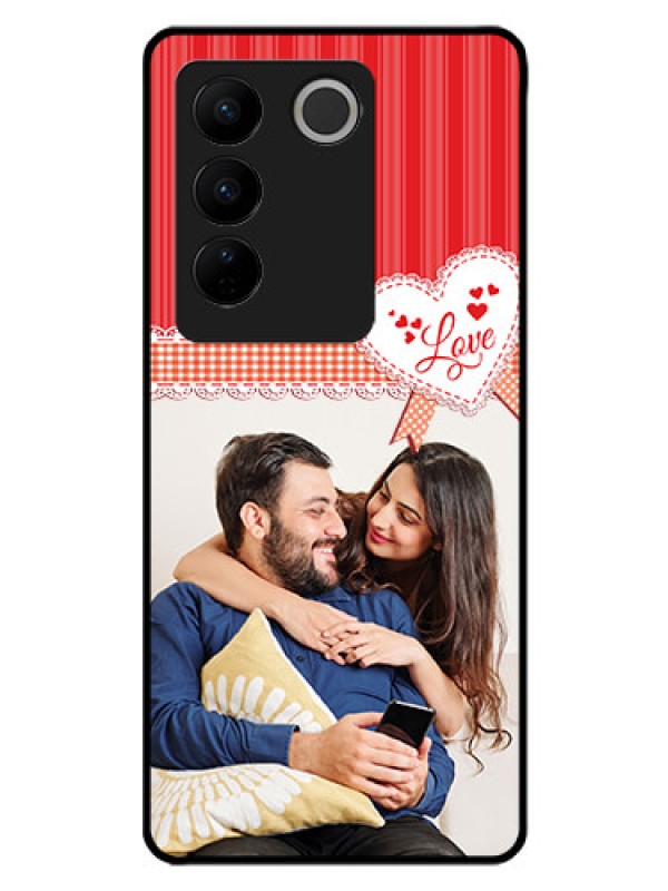Custom Vivo V27 5G Custom Glass Mobile Case - Red Love Pattern Design