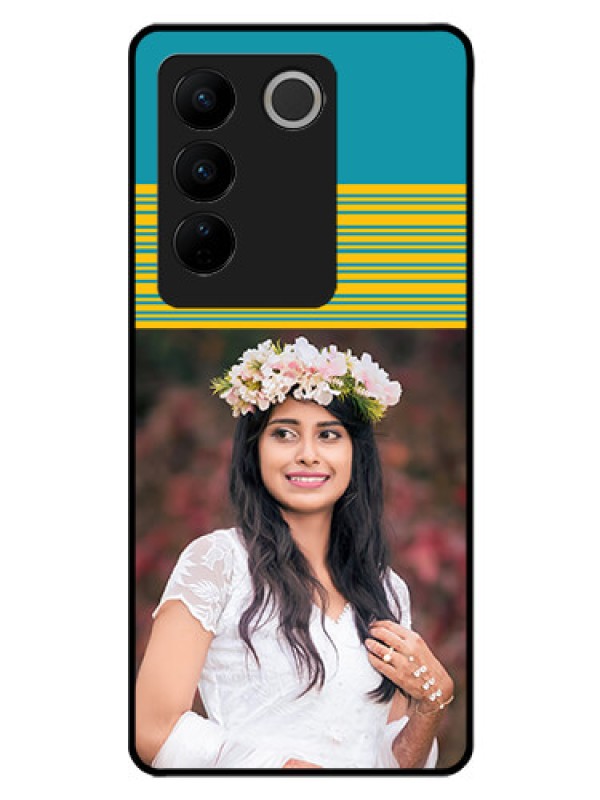 Custom Vivo V27 5G Custom Glass Phone Case - Yellow & Blue Design