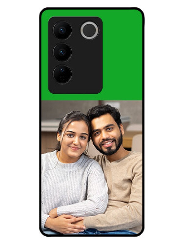 Custom Vivo V27 5G Personalized Glass Phone Case - Green Pattern Design