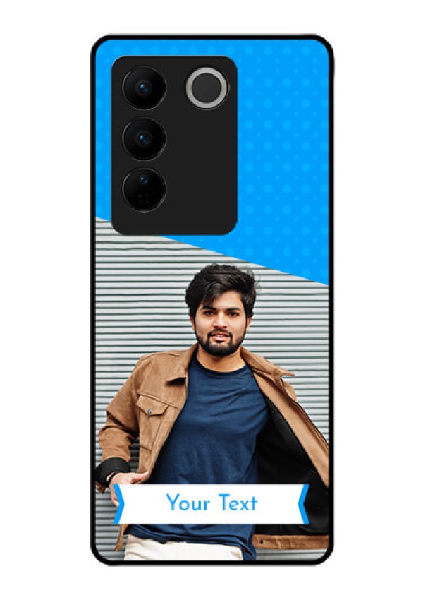 Vivo V27 5G Photo Printing on Glass Case - Simple Blue Color Design