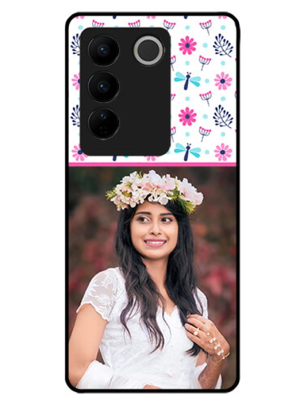 Custom Vivo V27 5G Photo Printing on Glass Case - Colorful Flower Design