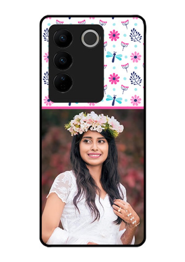 Vivo V27 5G Photo Printing on Glass Case - Colorful Flower Design