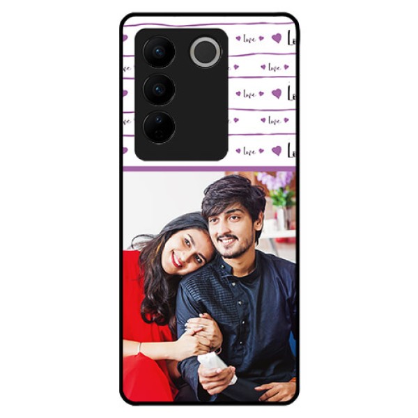 Vivo V27 5G Custom Glass Mobile Case - Couples Heart Design