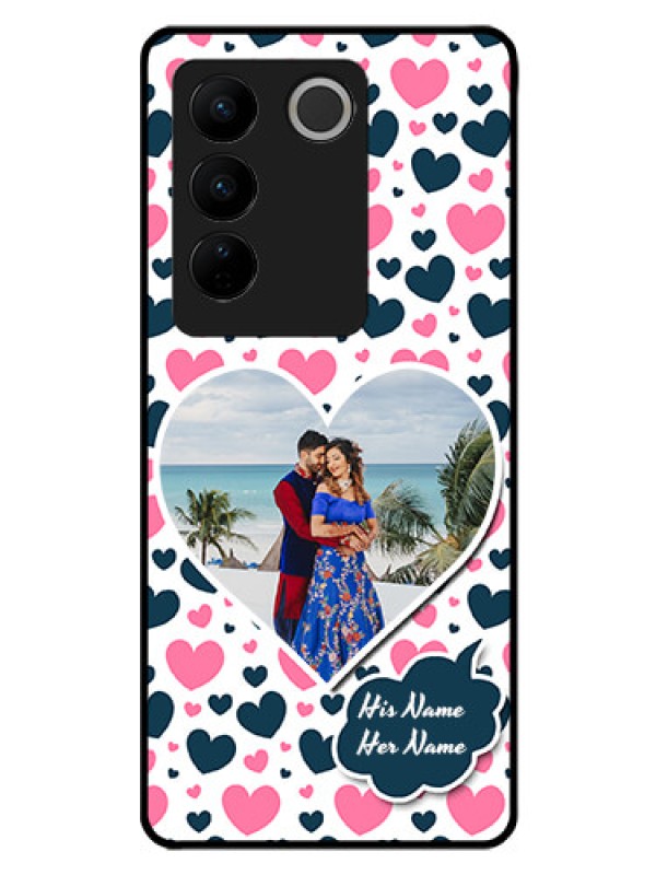Custom Vivo V27 5G Custom Glass Phone Case - Pink & Blue Heart Design