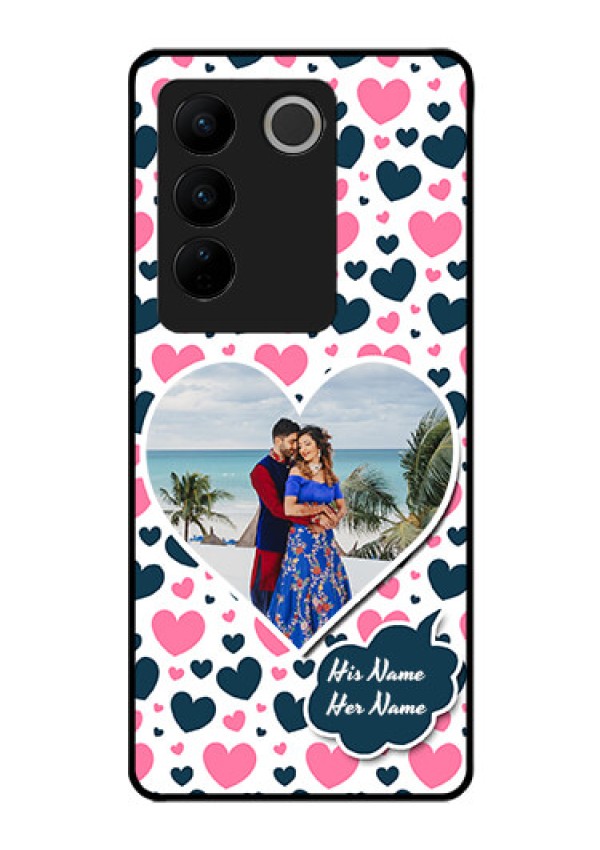 Vivo V27 5G Custom Glass Phone Case - Pink & Blue Heart Design