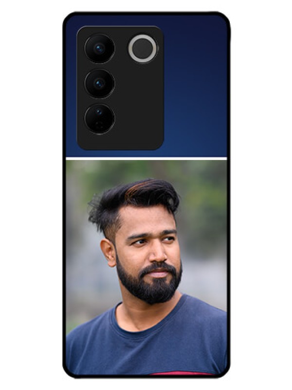Custom Vivo V27 5G Personalized Glass Phone Case - Simple Royal Blue Design