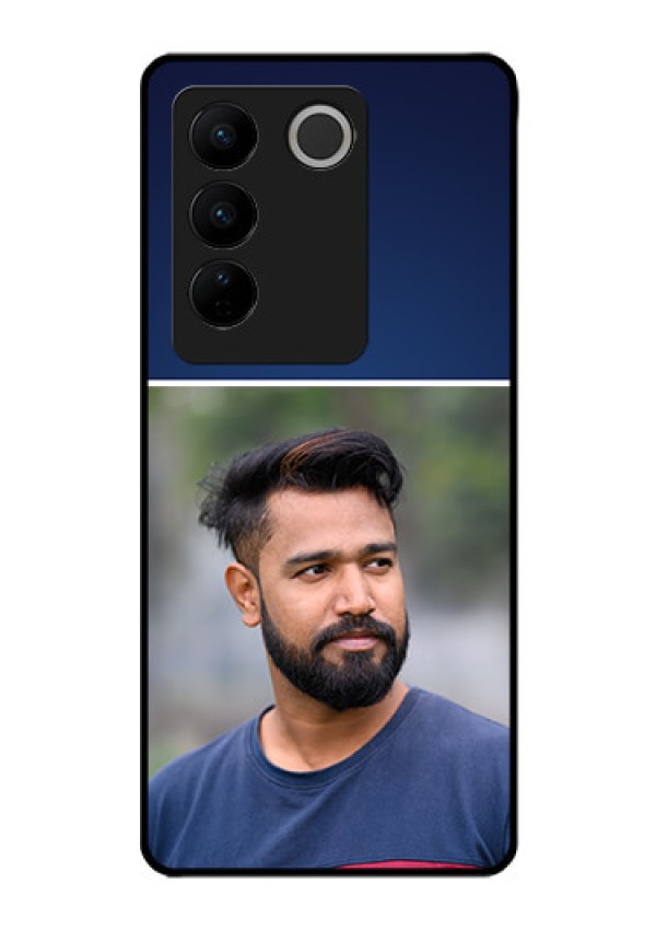 Vivo V27 5G Personalized Glass Phone Case - Simple Royal Blue Design
