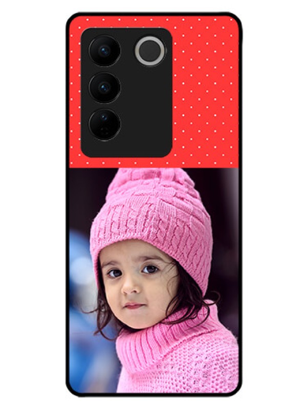 Custom Vivo V27 5G Photo Printing on Glass Case - Red Pattern Design