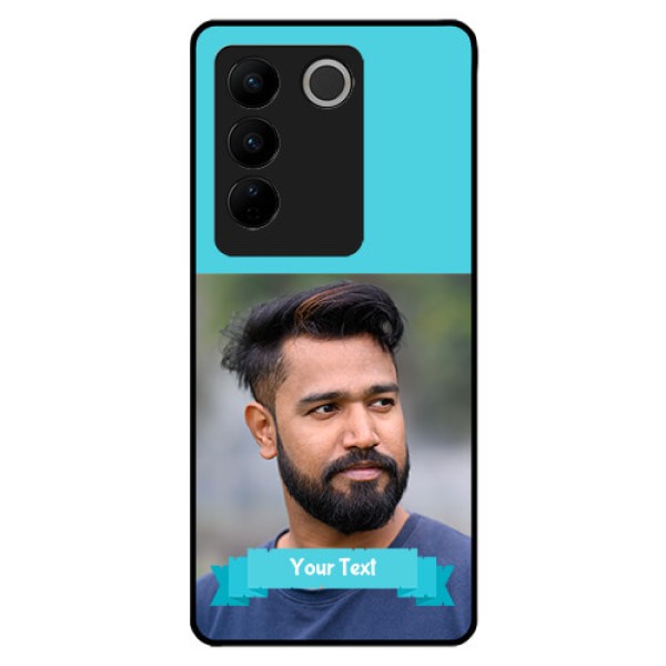 Vivo V27 5G Personalized Glass Phone Case - Simple Blue Color Design