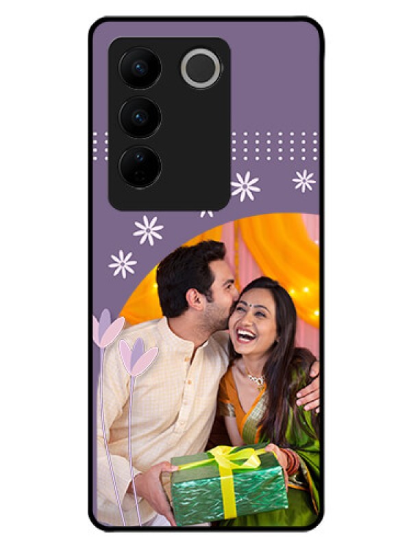 Custom Vivo V27 5G Custom Glass Mobile Case - Lavender flowers design