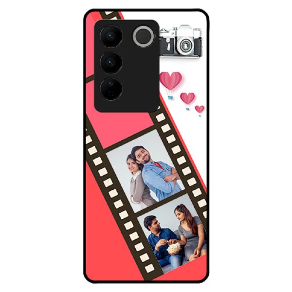 Vivo V27 5G Personalized Glass Phone Case - 3 Image Holder with Film Reel Vivo V27 5G Personalized Glass Phone Case - 3 Image Holder with Film Reel