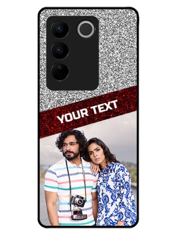 Custom Vivo V27 5G Personalized Glass Phone Case - Image Holder with Glitter Strip Design