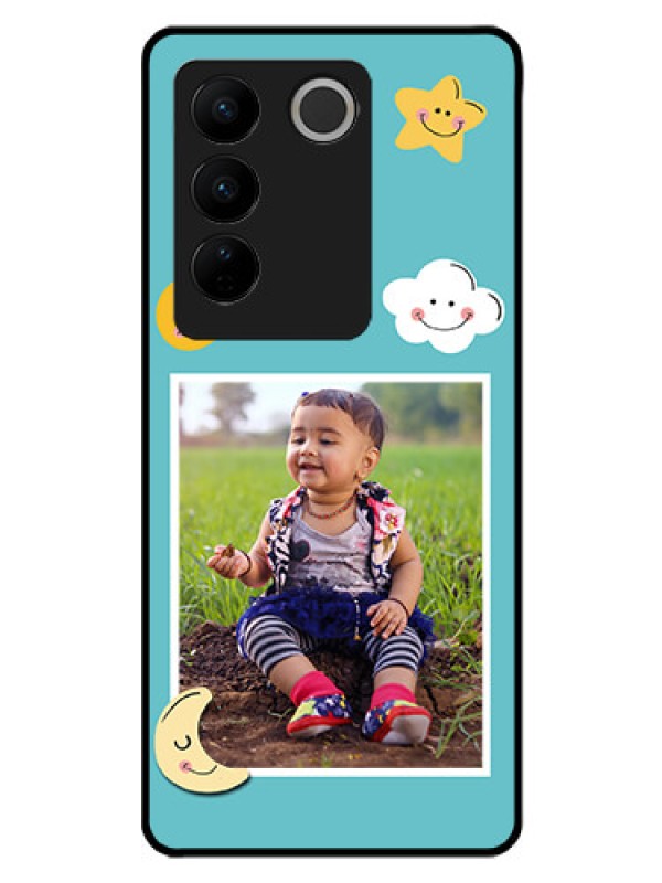 Custom Vivo V27 5G Personalized Glass Phone Case - Smiley Kids Stars Design