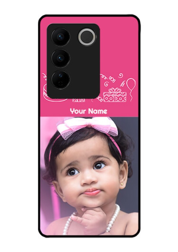 Vivo V27 5G Photo Printing on Glass Case - with Birthday Line Art Design