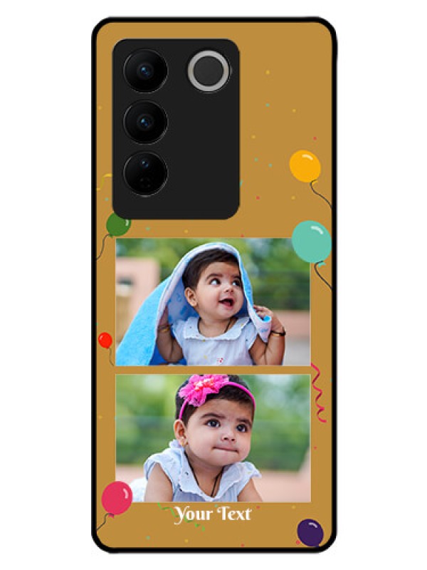 Custom Vivo V27 5G Personalized Glass Phone Case - Image Holder with Birthday Celebrations Design
