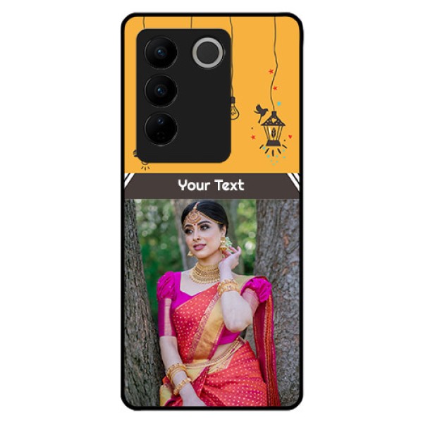 Vivo V27 5G Custom Glass Mobile Case - with Family Picture and Icons Vivo V27 5G Custom Glass Mobile Case - with Family Picture and Icons