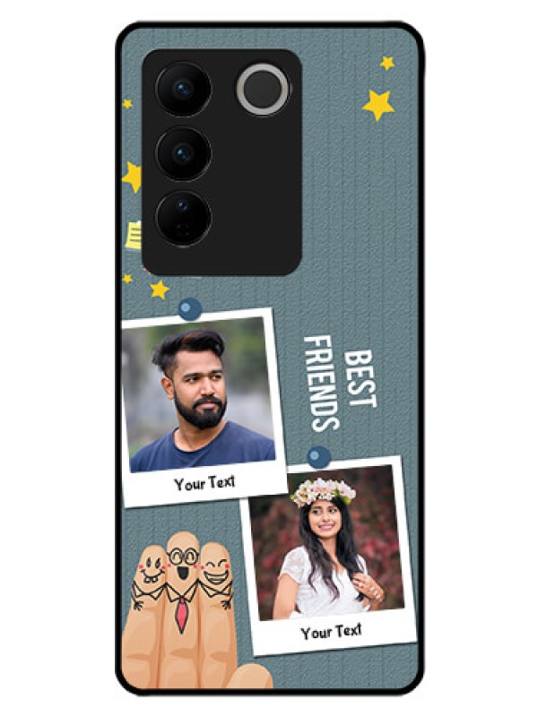 Custom Vivo V27 5G Personalized Glass Phone Case - Sticky Frames and Friendship Design