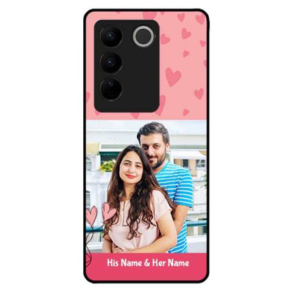 Vivo V27 5G Personalized Glass Phone Case - Love Design Peach Color