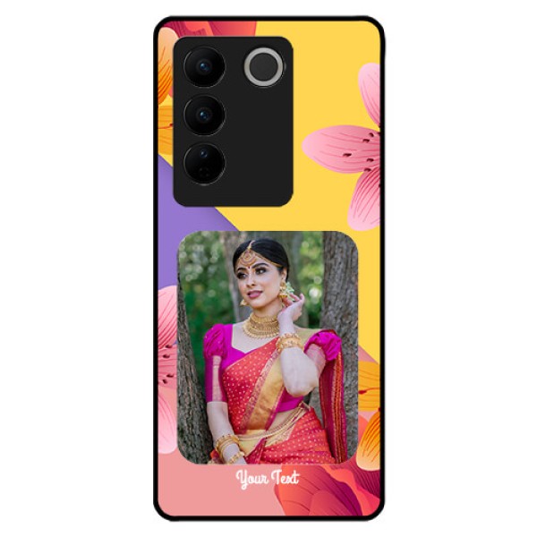 Vivo V27 5G Custom Glass Mobile Case - 3 Image With Vintage Floral Design