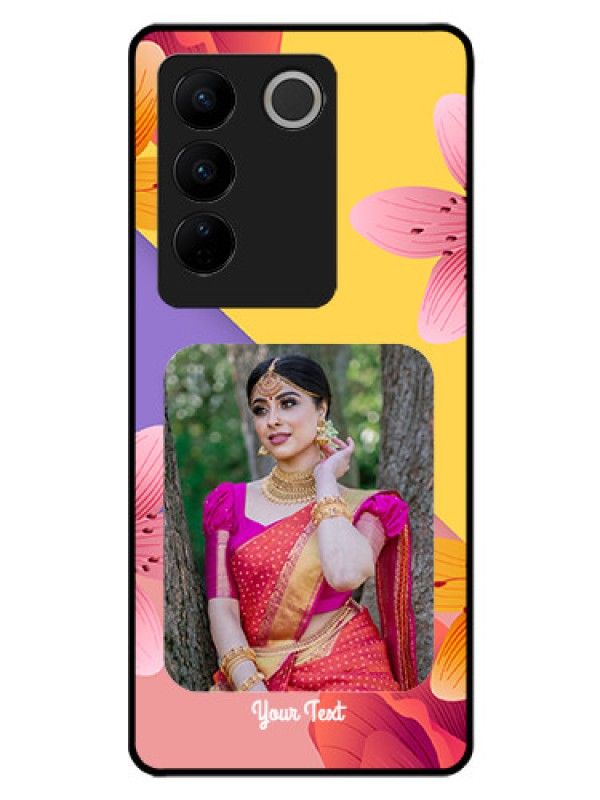 Custom Vivo V27 5G Custom Glass Mobile Case - 3 Image With Vintage Floral Design