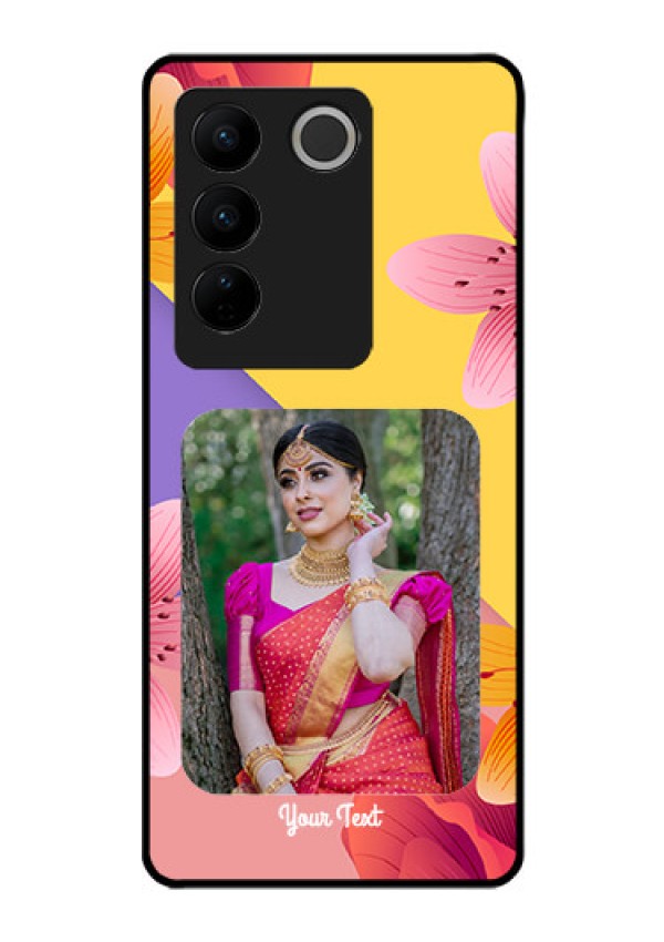 Vivo V27 5G Custom Glass Mobile Case - 3 Image With Vintage Floral Design