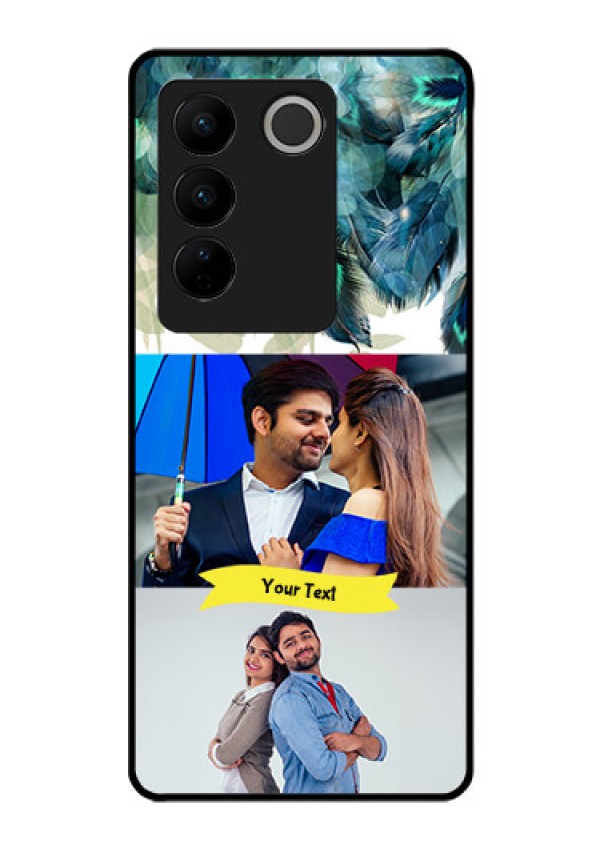 Vivo V27 5G Personalized Glass Phone Case - Image with Boho Peacock Feather Design