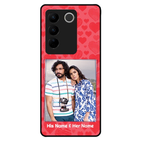 Vivo V27 5G Photo Printing on Glass Case - with Red Heart Symbols Design Vivo V27 5G Photo Printing on Glass Case - with Red Heart Symbols Design