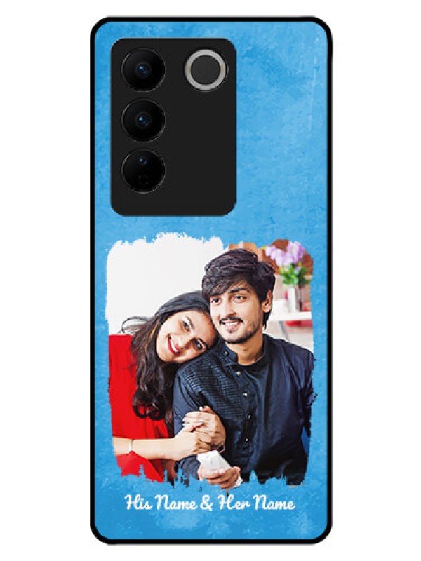 Custom Vivo V27 Custom Glass Phone Case - Blue Color Vintage Design