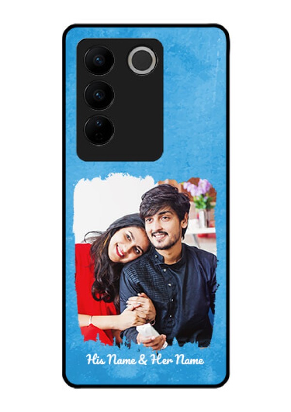 Vivo V27 Custom Glass Phone Case - Blue Color Vintage Design