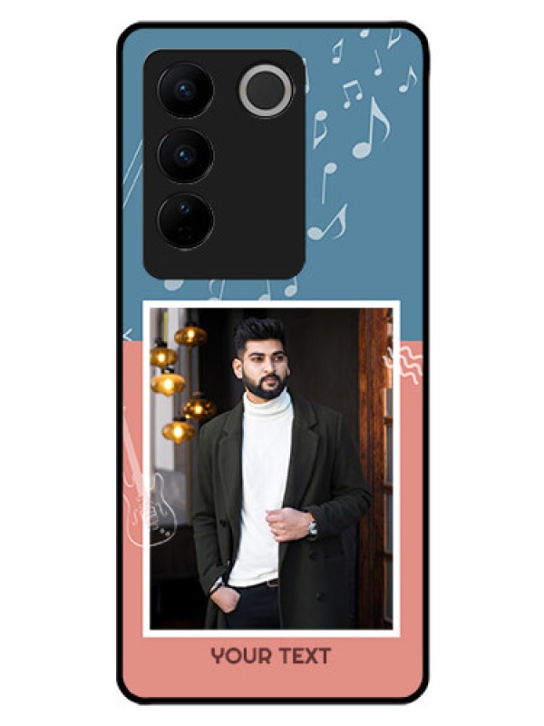 Custom Vivo V27 5G Photo Printing on Glass Case - with Color Musical Note Design
