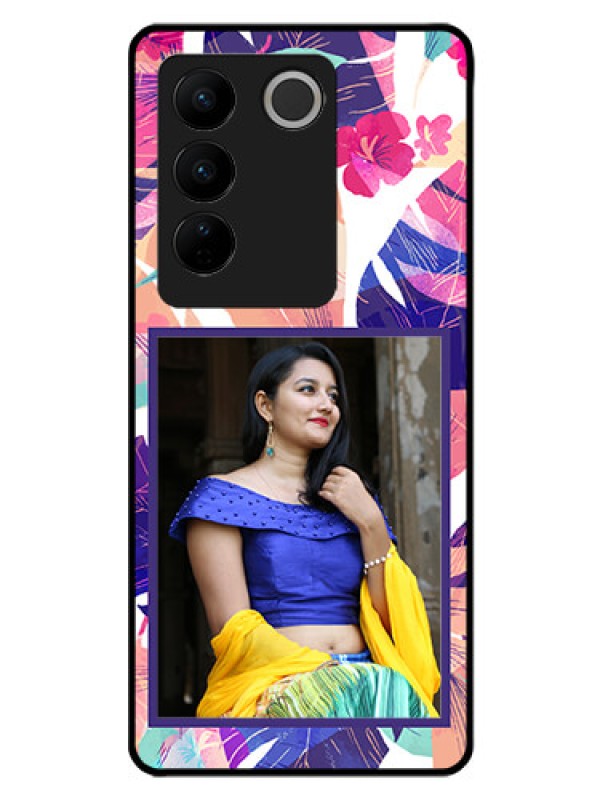 Custom Vivo V27 5G Custom Glass Mobile Case - Abstract Floral Design