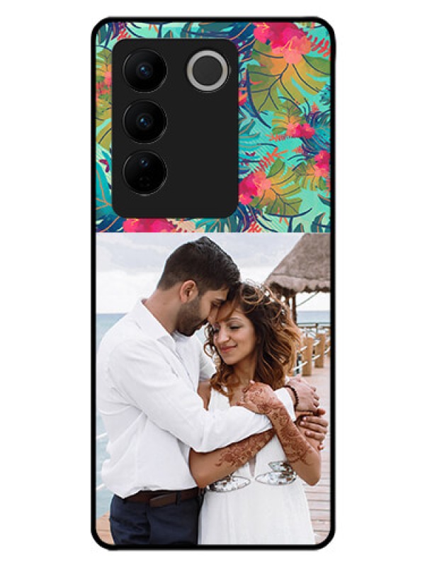 Custom Vivo V27 5G Photo Printing on Glass Case - Watercolor Floral Design