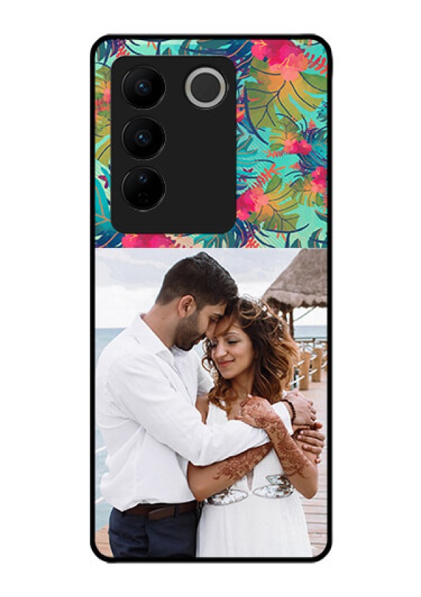 Vivo V27 5G Photo Printing on Glass Case - Watercolor Floral Design