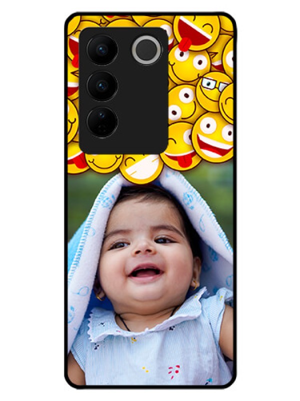 Custom Vivo V27 5G Custom Glass Mobile Case - with Smiley Emoji Design
