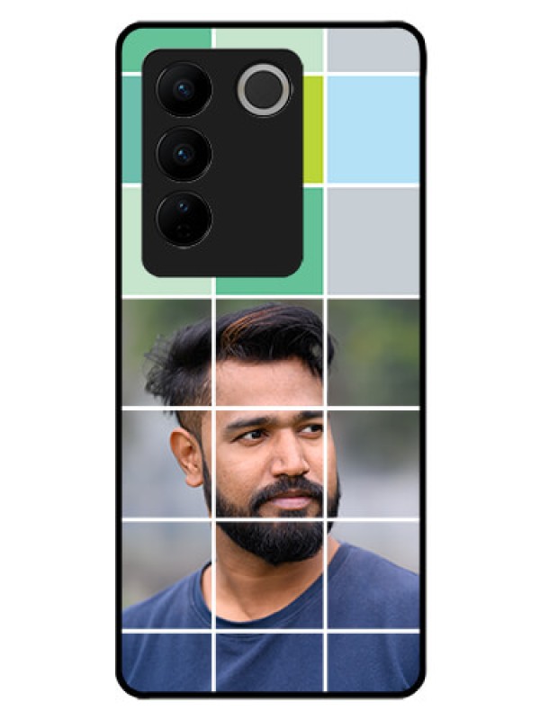 Custom Vivo V27 5G Photo Printing on Glass Case - with white box pattern