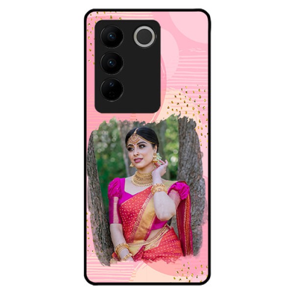 Vivo V27 5G Personalized Glass Phone Case - Gold Glitter Splash Design