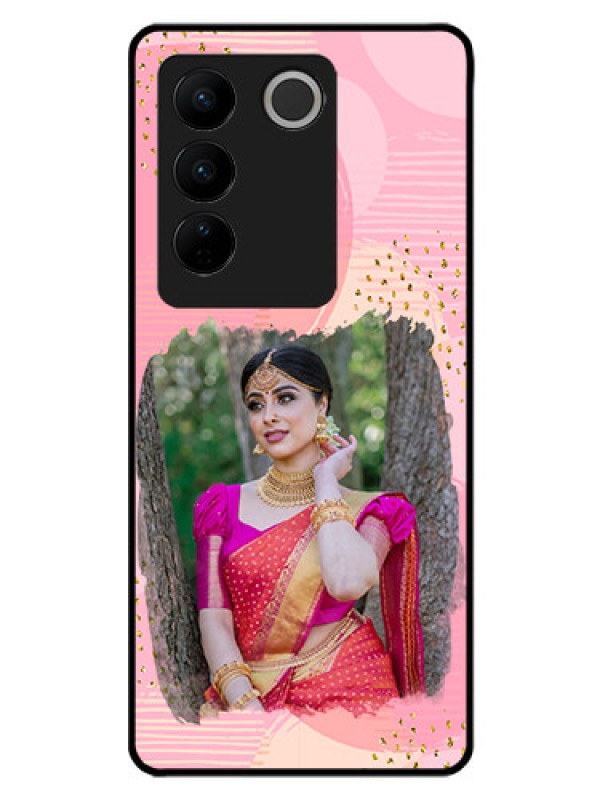 Custom Vivo V27 5G Personalized Glass Phone Case - Gold Glitter Splash Design