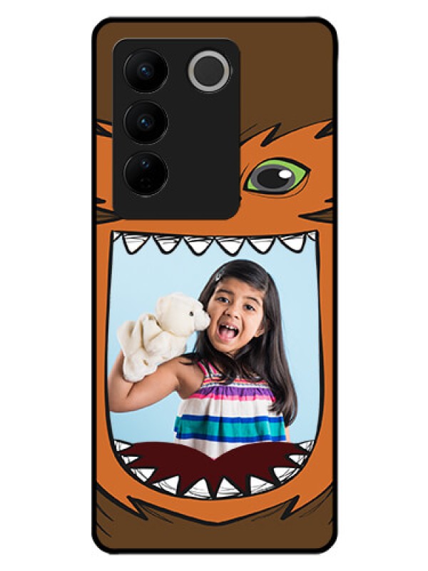 Custom Vivo V27 5G Photo Printing on Glass Case - Owl Monster Back Case Design