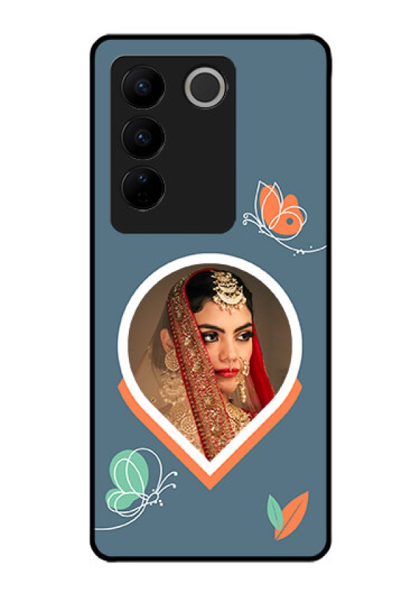 Vivo V27 Custom Glass Mobile Case - Droplet Butterflies Design