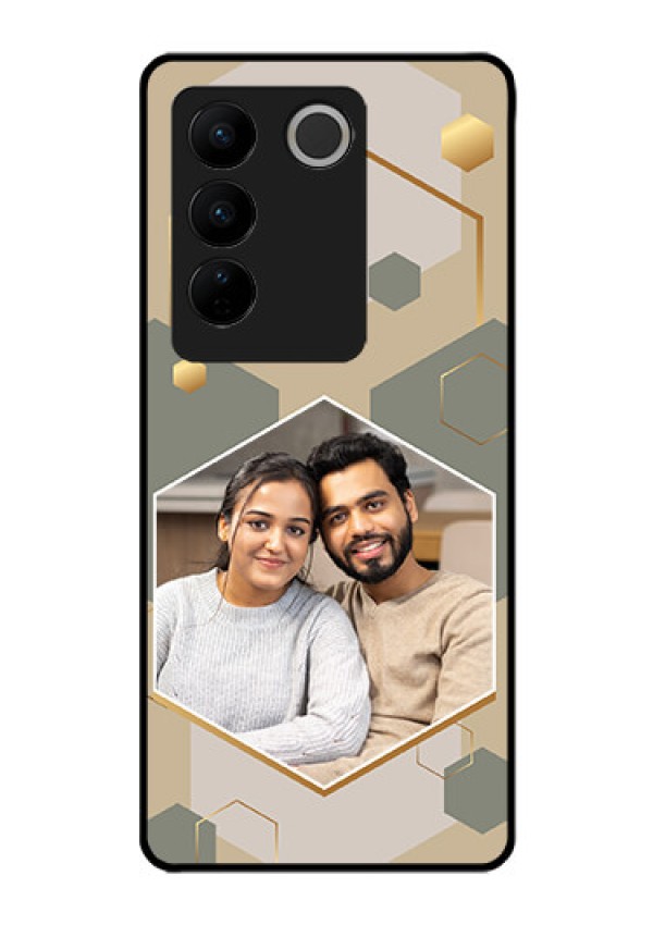 Vivo V27 Photo Printing on Glass Case - Stylish Hexagon Pattern Design