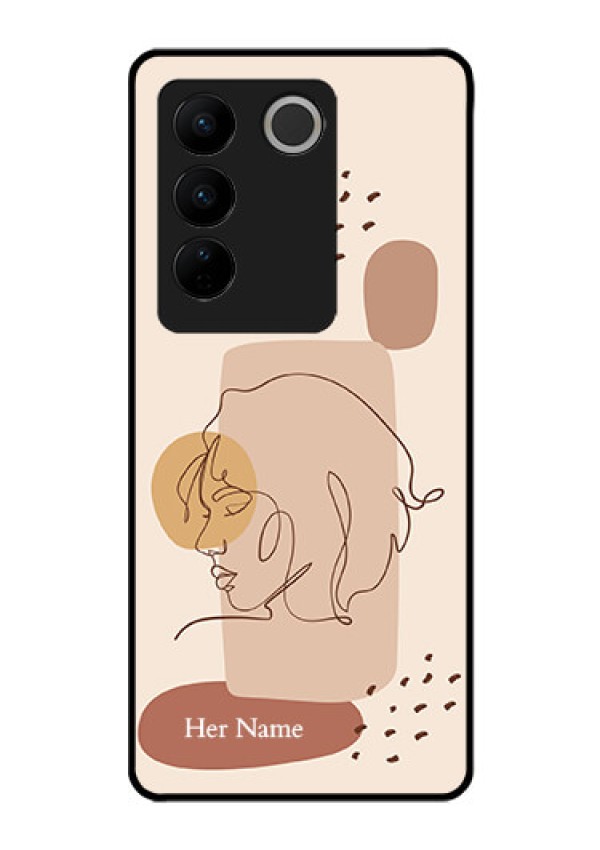 Vivo V27 Photo Printing on Glass Case - Calm Woman line art Design