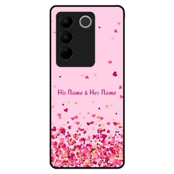 Vivo V27 Photo Printing on Glass Case - Floating Hearts Design
