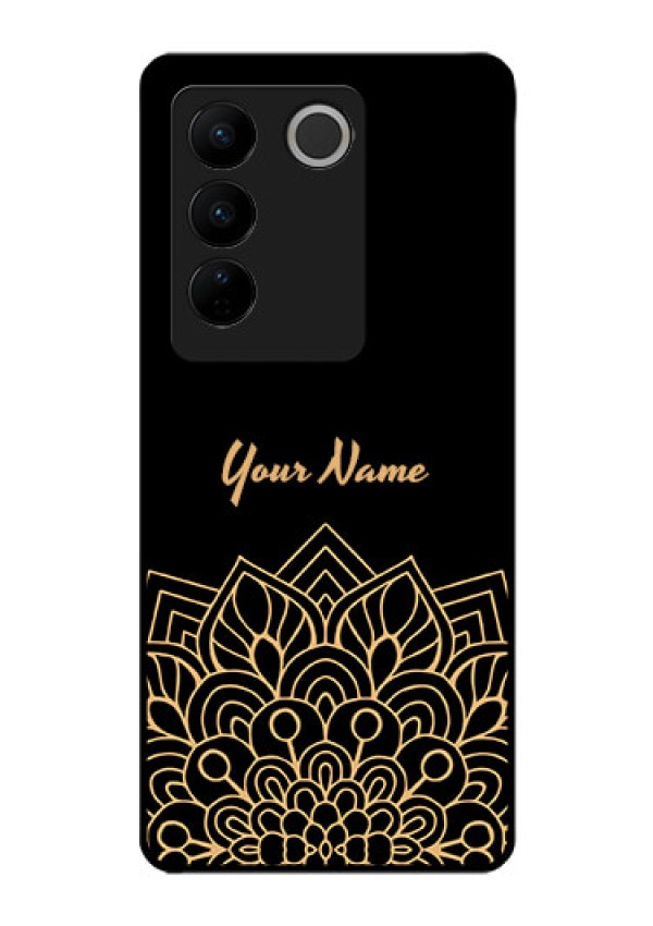 Vivo V27 Custom Glass Phone Case - Golden mandala Design